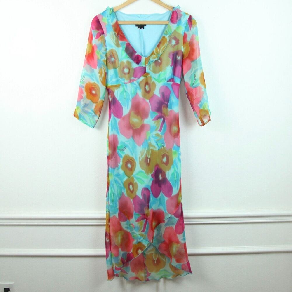 Vintage Y2K Babydoll Dress Feminine Chiffon Floral Fairy Ethereal 5 6 Midi Girly